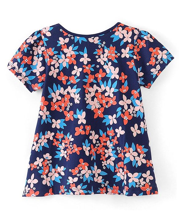 Pine Kids Puff Sleeves A-line All Over Floral Printed Top - Navy Peony