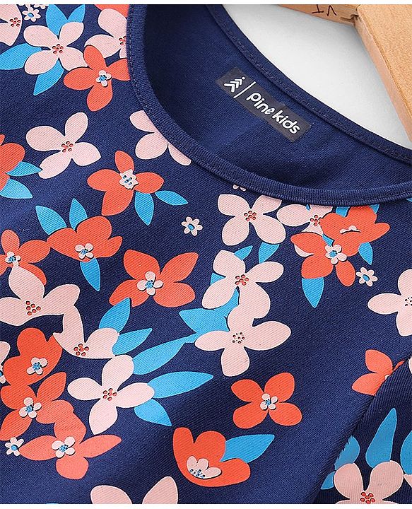 Pine Kids Puff Sleeves A-line All Over Floral Printed Top - Navy Peony