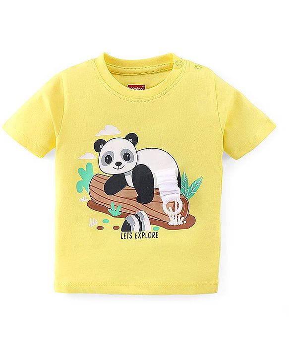 Babyhug Cotton Knit Half Sleeves T-Shirt Panda Print - Yellow