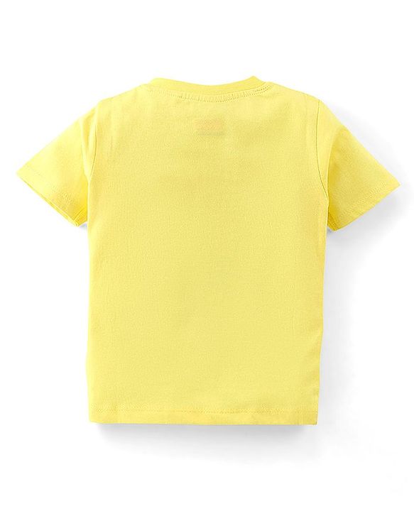 Babyhug Cotton Knit Half Sleeves T-Shirt Panda Print - Yellow