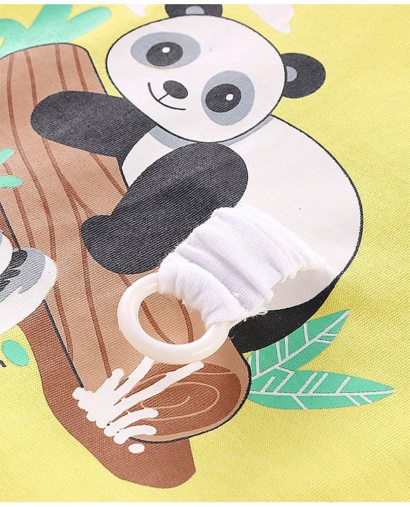 Babyhug Cotton Knit Half Sleeves T-Shirt Panda Print - Yellow