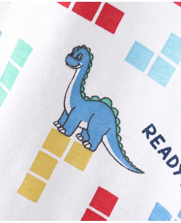 Babyhug Cotton Knitted Half Sleeves  Regular Collar Shirt Dino Printed  - White