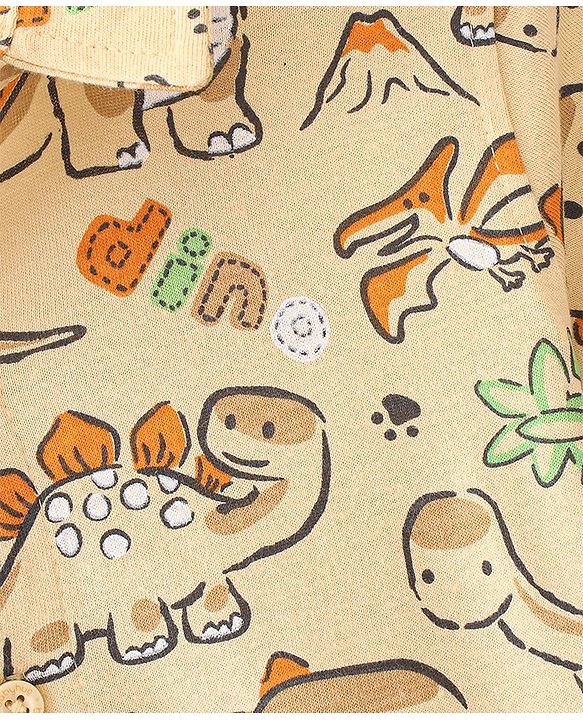 Babyhug Cotton Knit Half Sleeve Dino Printed Shirt - Beige