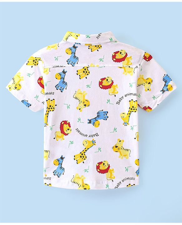 Babyhug 100% Cotton Knit Half Sleeve Shirt With Animal Print - White