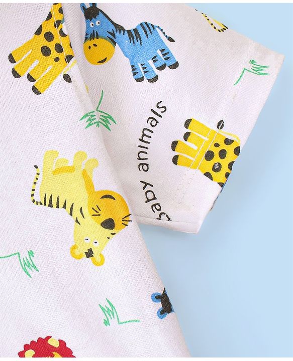Babyhug 100% Cotton Knit Half Sleeve Shirt With Animal Print - White