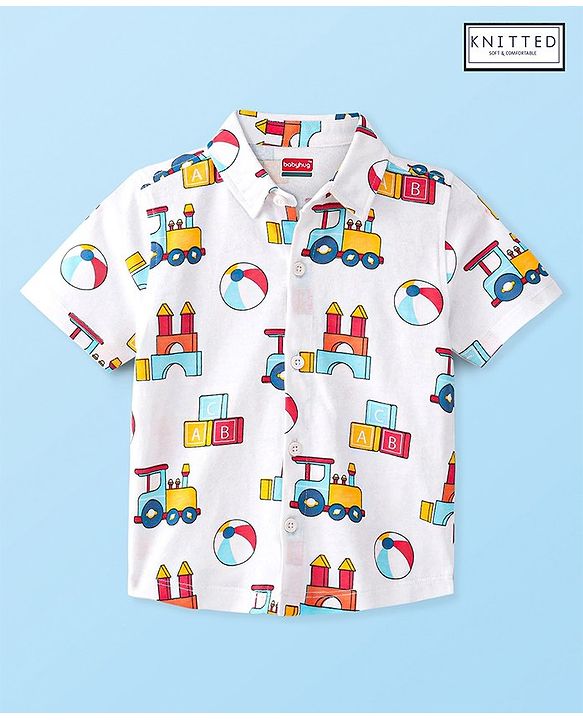 Babyhug 100% Cotton Knit Half Sleeves Shirt Toys Print - White & Red