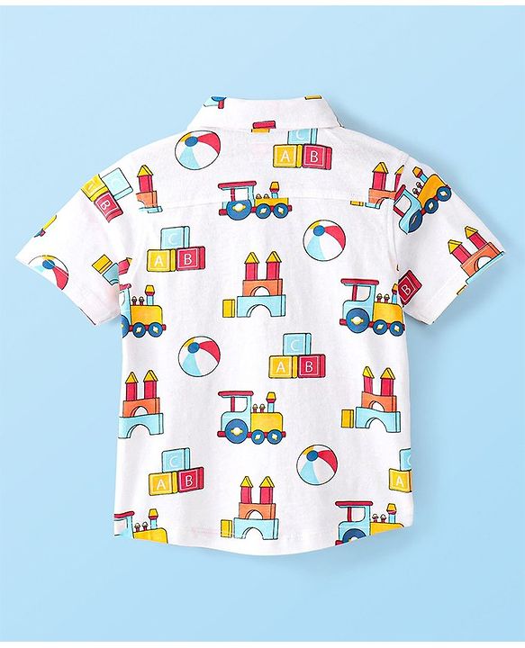 Babyhug 100% Cotton Knit Half Sleeves Shirt Toys Print - White & Red