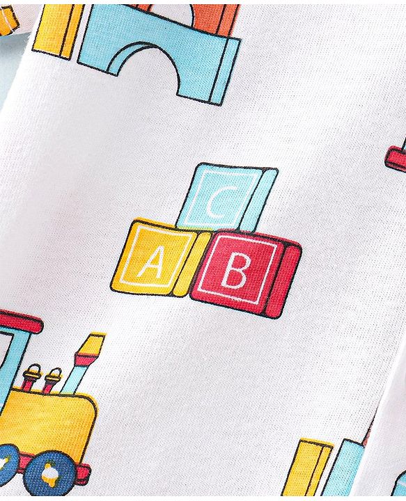 Babyhug 100% Cotton Knit Half Sleeves Shirt Toys Print - White & Red