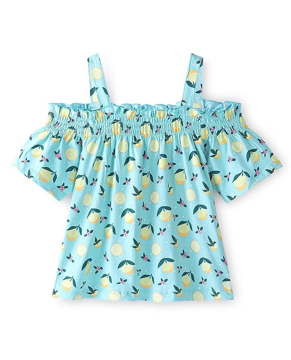 Babyhug Off-Shoulder Half Sleeves Top with Floral Print - Blue