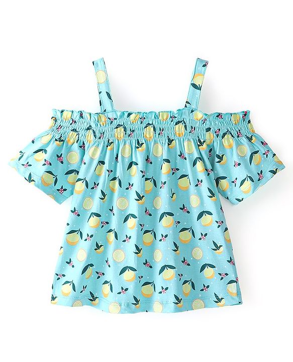 Babyhug Off-Shoulder Half Sleeves Top with Floral Print - Blue
