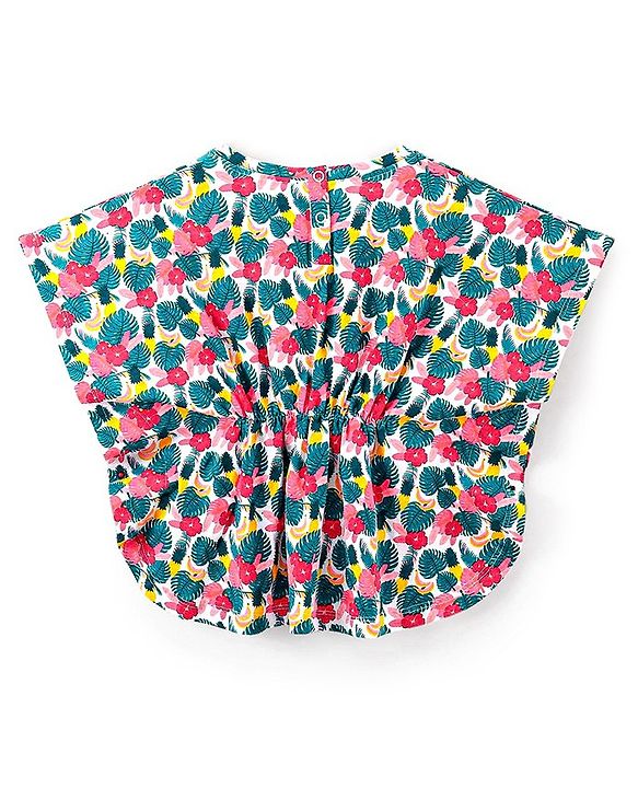 Babyhug Half Sleeves Kaftan-Style Top with Floral Print & Tassel Detailing - White & Blue