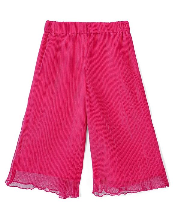 Babyhug Sleeveless Sequinned Top and Pleated Mesh Palazzo - Hot Pink