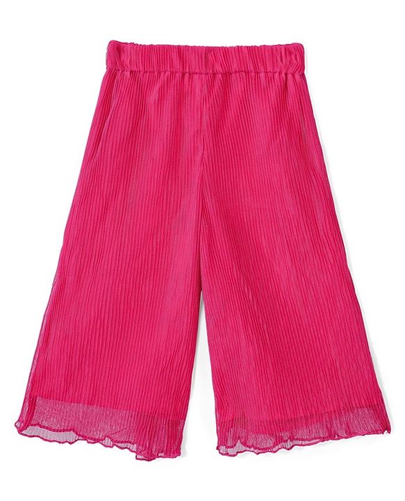 Babyhug Sleeveless Sequinned Top and Pleated Mesh Palazzo - Hot Pink