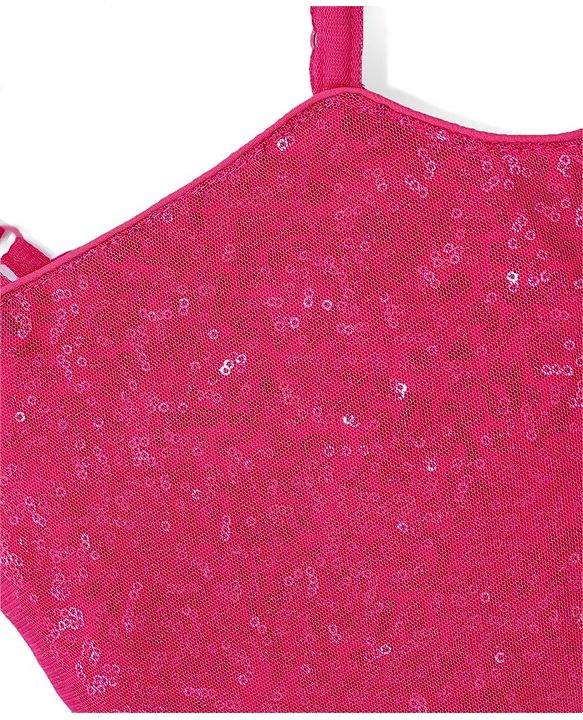 Babyhug Sleeveless Sequinned Top and Pleated Mesh Palazzo - Hot Pink