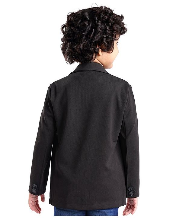 Babyhug Full Sleeves Solid Colour Party Wear Blazer with Graphic Printed T-Shirt - Black
