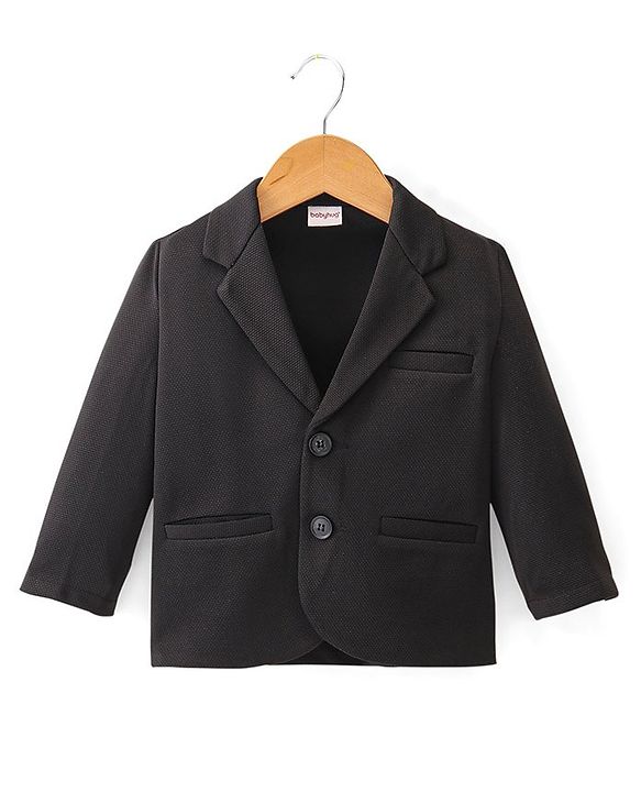 Babyhug Full Sleeves Solid Colour Party Wear Blazer with Graphic Printed T-Shirt - Black