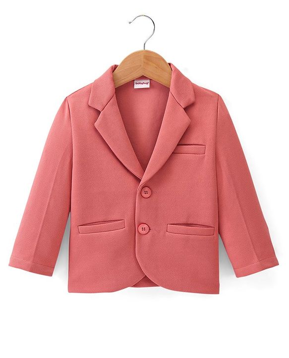 Babyhug Full Sleeves Solid Colour Party Wear Blazer with Graphic Printed T-Shirt - Peach