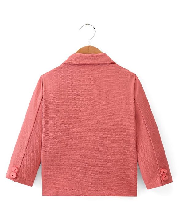 Babyhug Full Sleeves Solid Colour Party Wear Blazer with Graphic Printed T-Shirt - Peach