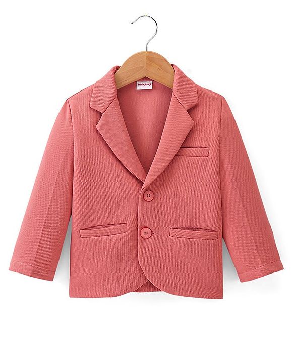 Babyhug Full Sleeves Solid Colour Party Wear Blazer with Graphic Printed T-Shirt - Peach