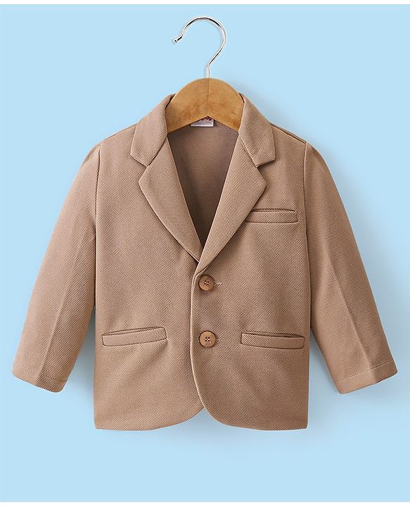 Babyhug Full Sleeves Party Wear Blazer with Graphic Printed T-Shirt - Beige