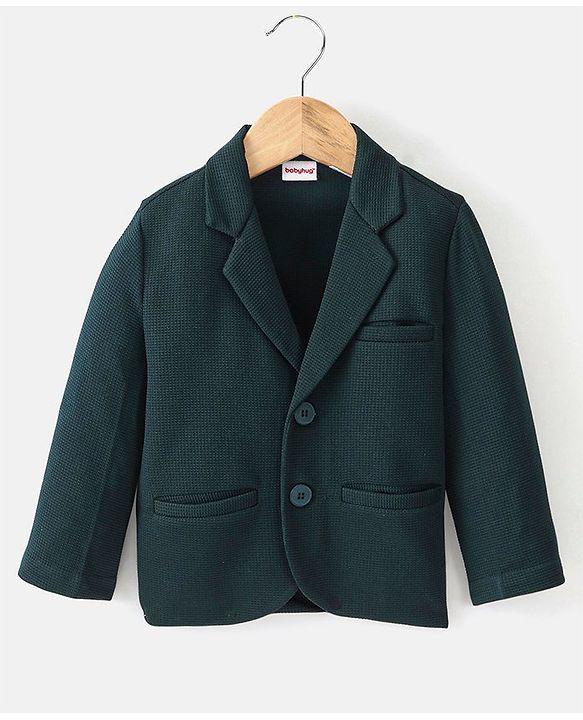Babyhug Full Sleeves Party Wear Blazer with Graphic Printed T-Shirt - Green
