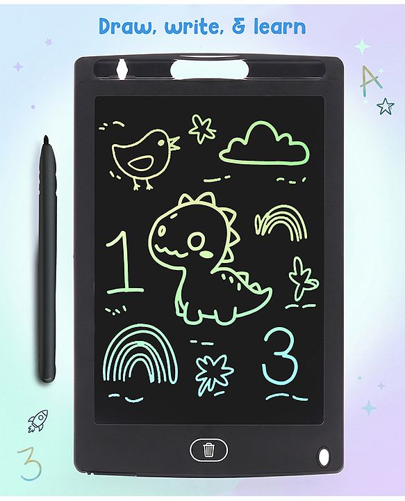 Babyhug LCD Writing Tablet - Black | High-Quality Multicolor LCD Screen | Doodling & Early Learning | Promotes Eye-Hand Coordination, Motor And Emotional Growth | BIS Certified