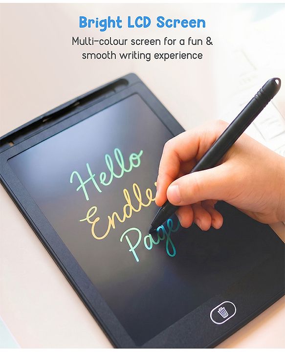 Babyhug LCD Writing Tablet - Black | High-Quality Multicolor LCD Screen | Doodling & Early Learning | Promotes Eye-Hand Coordination, Motor And Emotional Growth | BIS Certified