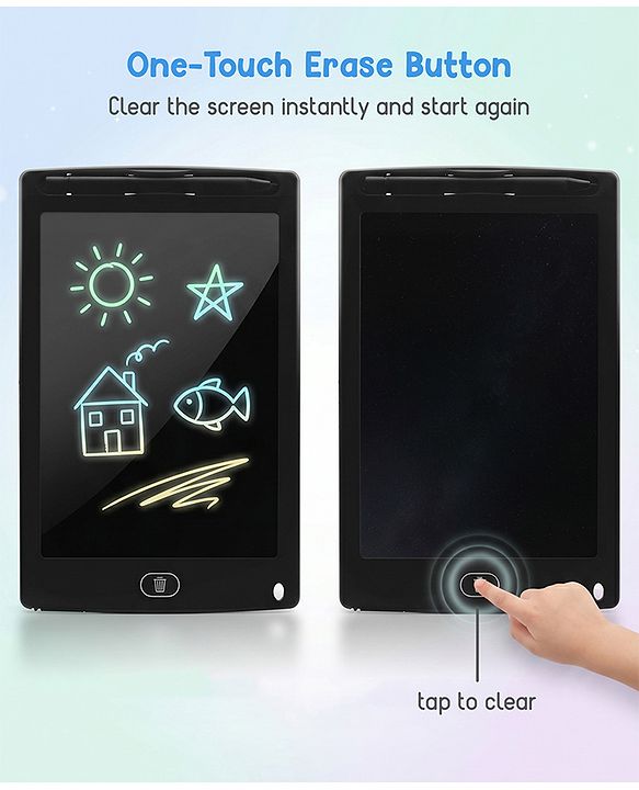 Babyhug LCD Writing Tablet - Black | High-Quality Multicolor LCD Screen | Doodling & Early Learning | Promotes Eye-Hand Coordination, Motor And Emotional Growth | BIS Certified