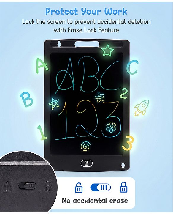 Babyhug LCD Writing Tablet - Black | High-Quality Multicolor LCD Screen | Doodling & Early Learning | Promotes Eye-Hand Coordination, Motor And Emotional Growth | BIS Certified