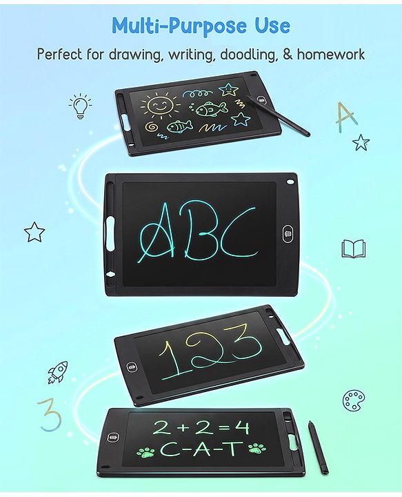 Babyhug LCD Writing Tablet - Black | High-Quality Multicolor LCD Screen | Doodling & Early Learning | Promotes Eye-Hand Coordination, Motor And Emotional Growth | BIS Certified