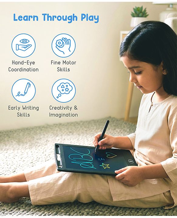 Babyhug LCD Writing Tablet - Black | High-Quality Multicolor LCD Screen | Doodling & Early Learning | Promotes Eye-Hand Coordination, Motor And Emotional Growth | BIS Certified