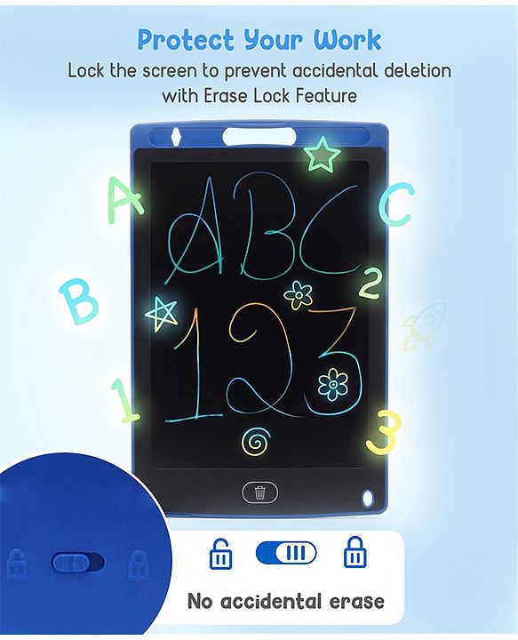 Babyhug LCD Writing Tablet - Black | High-Quality Multicolor LCD Screen | Doodling & Early Learning | Promotes Eye-Hand Coordination, Motor And Emotional Growth | BIS Certified