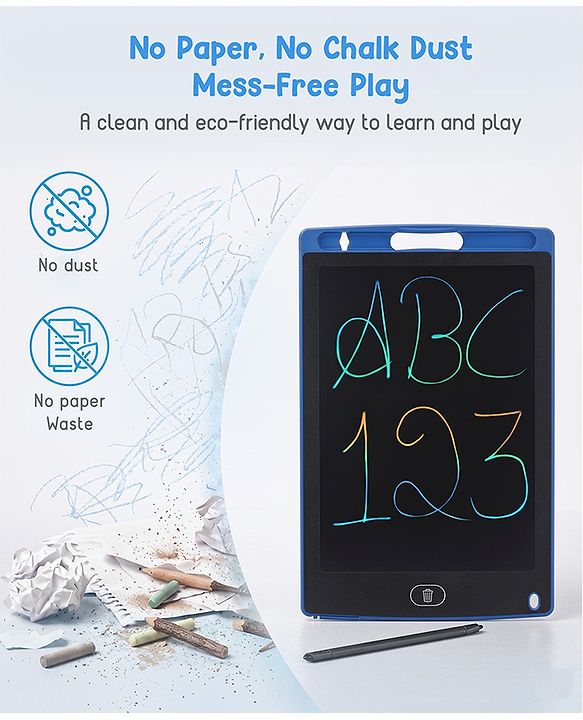 Babyhug LCD Writing Tablet - Black | High-Quality Multicolor LCD Screen | Doodling & Early Learning | Promotes Eye-Hand Coordination, Motor And Emotional Growth | BIS Certified