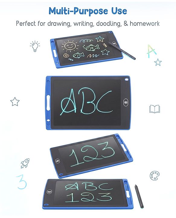 Babyhug LCD Writing Tablet - Black | High-Quality Multicolor LCD Screen | Doodling & Early Learning | Promotes Eye-Hand Coordination, Motor And Emotional Growth | BIS Certified