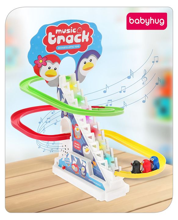 Babyhug Happy Penguin Track Playset with Music & Lights Multicolor |Racing Track With Penguins Climbing & Sliding | Encourage Active Play & Visual Tracking skill Development |Multicolor | BIS Certifed