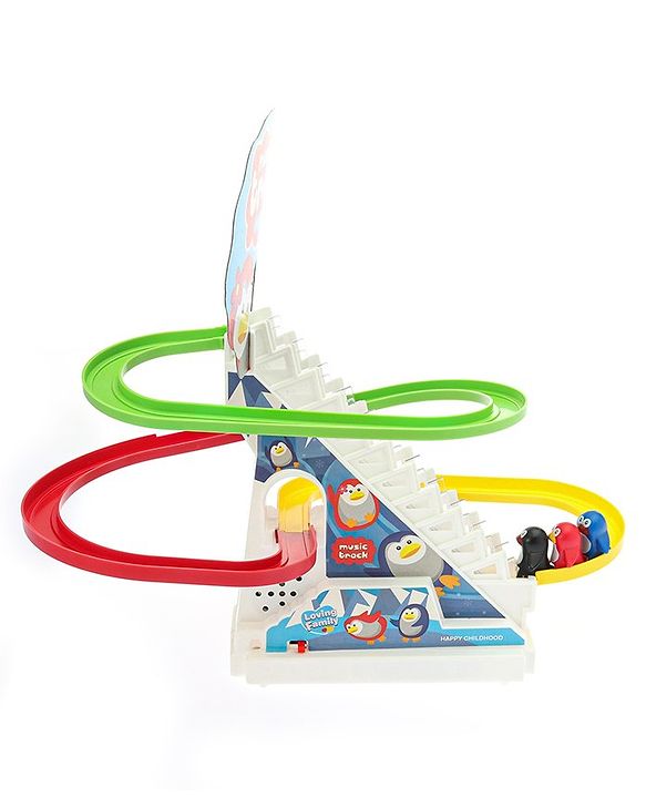 Babyhug Happy Penguin Track Playset with Music & Lights Multicolor |Racing Track With Penguins Climbing & Sliding | Encourage Active Play & Visual Tracking skill Development |Multicolor | BIS Certifed