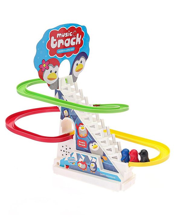 Babyhug Happy Penguin Track Playset with Music & Lights Multicolor |Racing Track With Penguins Climbing & Sliding | Encourage Active Play & Visual Tracking skill Development |Multicolor | BIS Certifed
