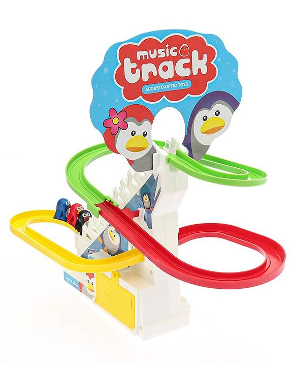 Babyhug Happy Penguin Track Playset with Music & Lights Multicolor |Racing Track With Penguins Climbing & Sliding | Encourage Active Play & Visual Tracking skill Development |Multicolor | BIS Certifed