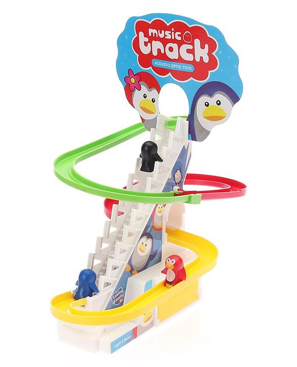 Babyhug Happy Penguin Track Playset with Music & Lights Multicolor |Racing Track With Penguins Climbing & Sliding | Encourage Active Play & Visual Tracking skill Development |Multicolor | BIS Certifed