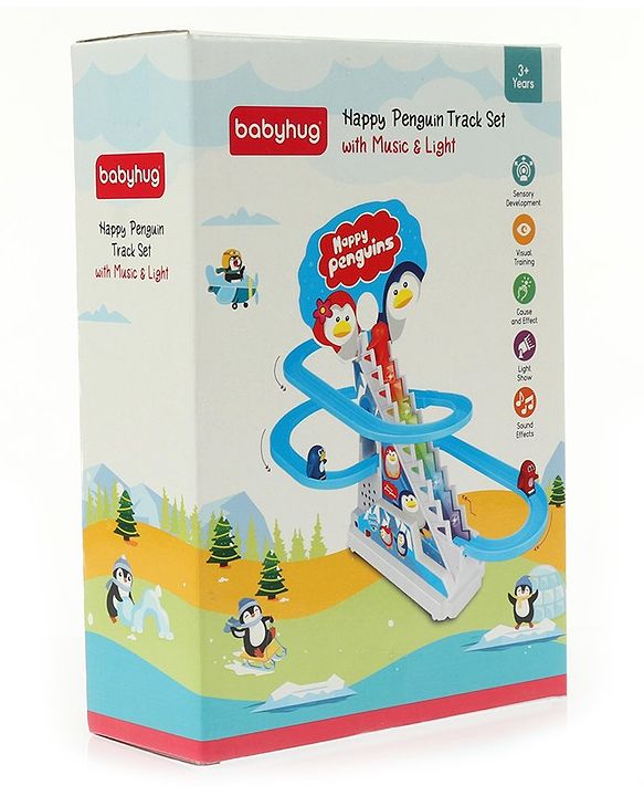 Babyhug Happy Penguin Track Playset with Music & Lights Multicolor |Racing Track With Penguins Climbing & Sliding | Encourage Active Play & Visual Tracking skill Development |Multicolor | BIS Certifed