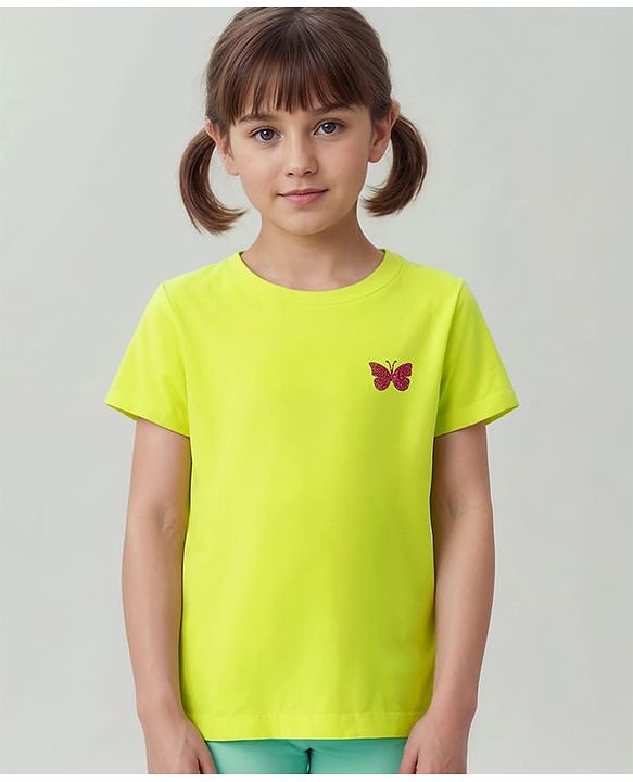 Pine Kids 100% Cotton Half Sleeves Round Neck T-Shirt Floral Print - Yellow