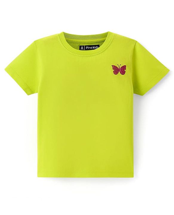 Pine Kids 100% Cotton Half Sleeves Round Neck T-Shirt Floral Print - Yellow