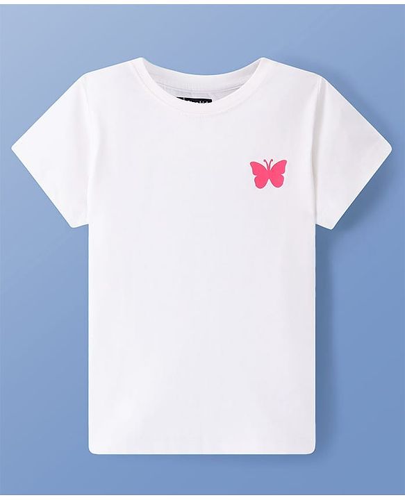 Pine Kids 100% Cotton Half Sleeves Round Neck T-Shirt Butterfly Print - Snow White