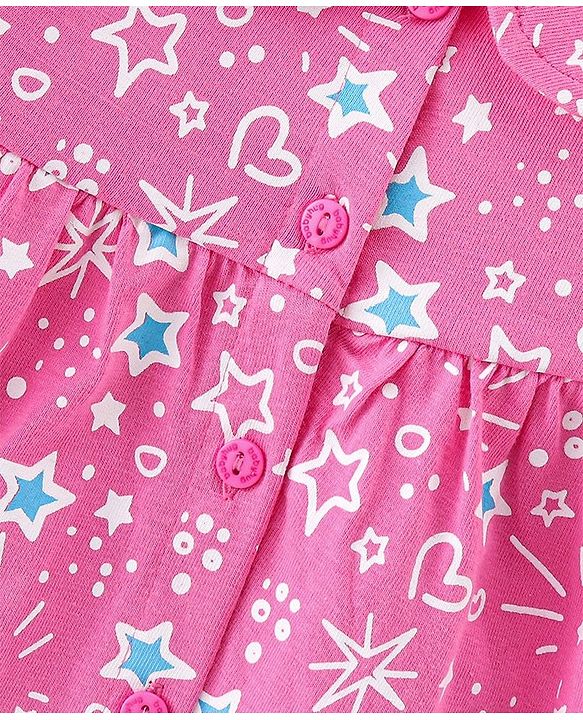 Babyhug 100% Cotton Knit Full Sleeves Night Suit With Star Print - Pink