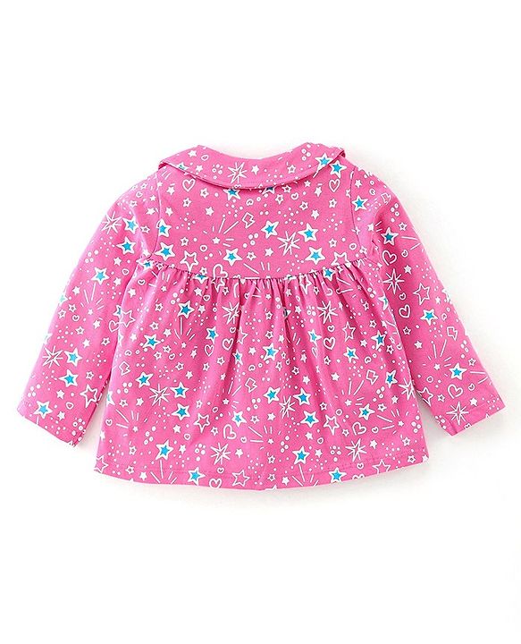 Babyhug 100% Cotton Knit Full Sleeves Night Suit With Star Print - Pink