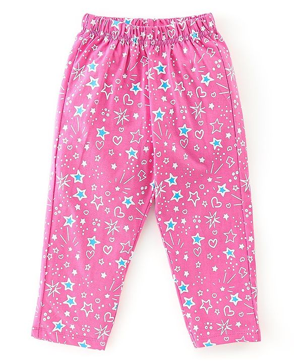 Babyhug 100% Cotton Knit Full Sleeves Night Suit With Star Print - Pink