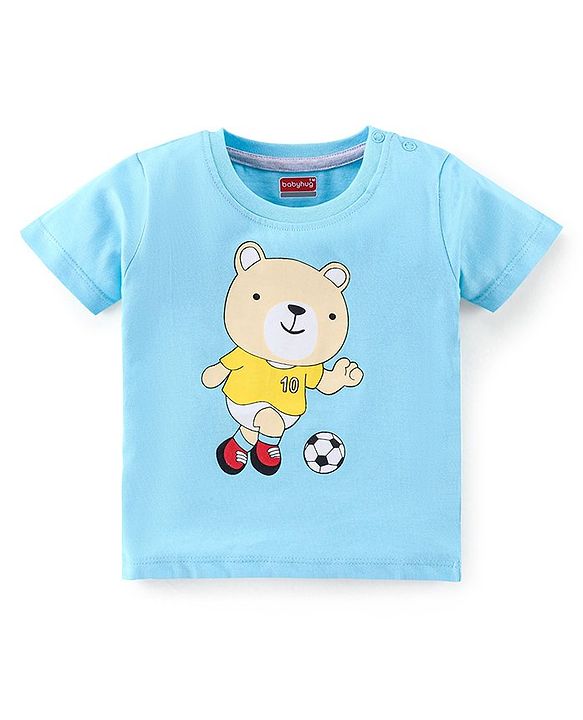 Babyhug 100% Cotton Knit Half Sleeves T-Shirt Bear Print - Blue