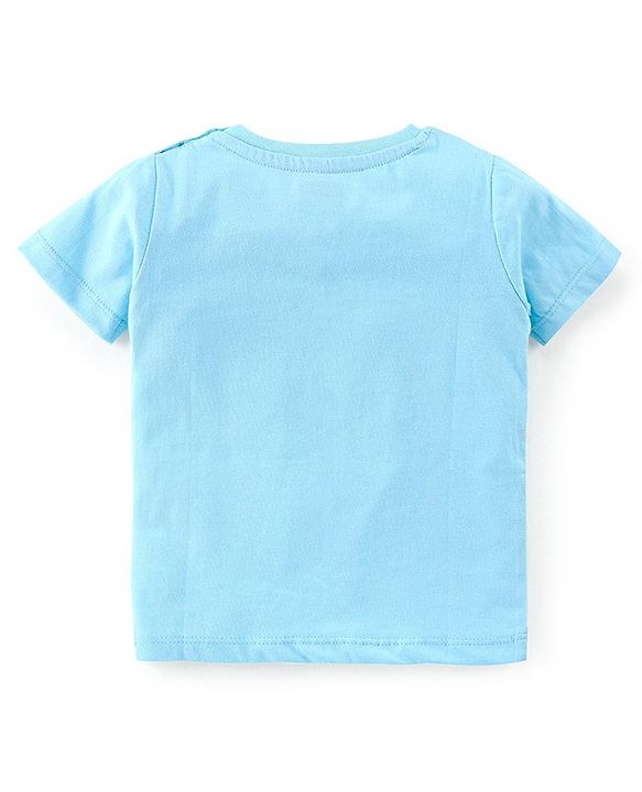 Babyhug 100% Cotton Knit Half Sleeves T-Shirt Bear Print - Blue