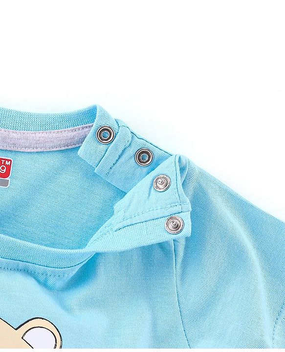 Babyhug 100% Cotton Knit Half Sleeves T-Shirt Bear Print - Blue