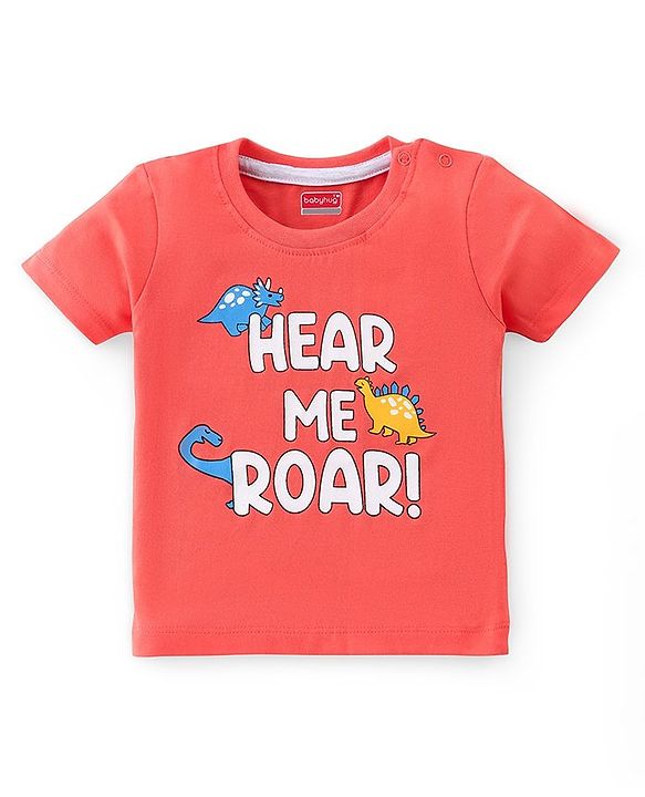 Babyhug Cotton Knit Half Sleeves T-Shirt with Dino Graphics Print - Orange